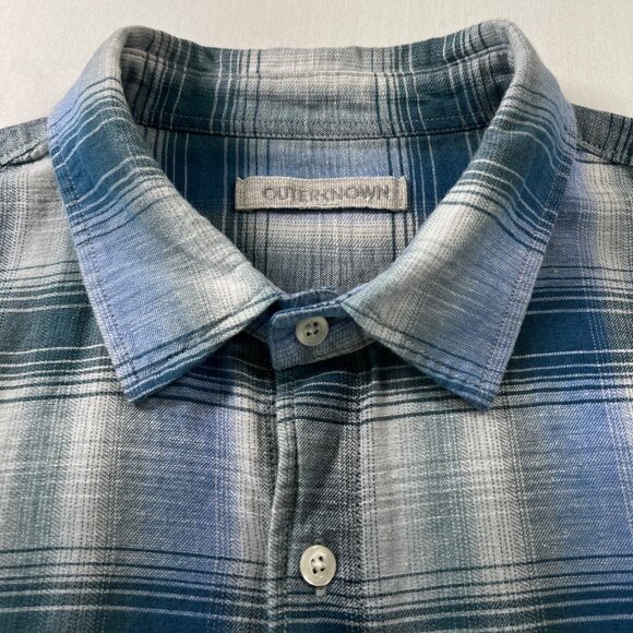 Outerknown Highline Shirt Cotton & Linen Blend Blue Plaid Size Large - Picture 4 of 10